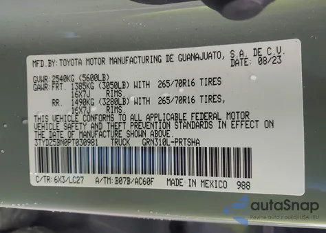 2023 Toyota Tacoma Trd Off Road from USA, damaged, VIN 3TYDZ5BN0PT030981